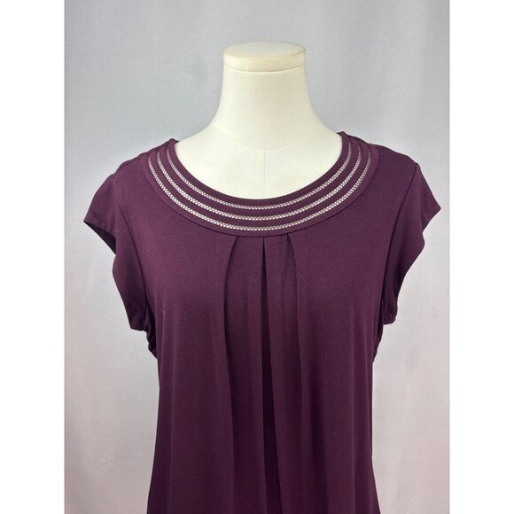 Daniel Rainn Womens Petite Medium Plum Top With Keyhole Back & Pleated Front Des - Picture 1 of 6